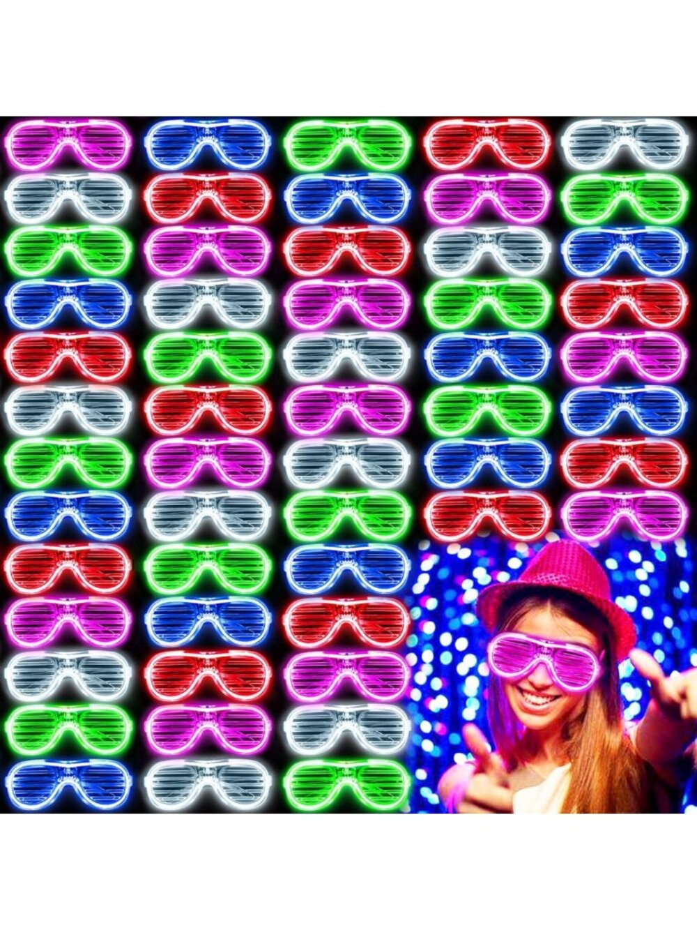 Glow in the Dark LED Glasses Bulk - 100 Pack Colorful Light Up Party Favors